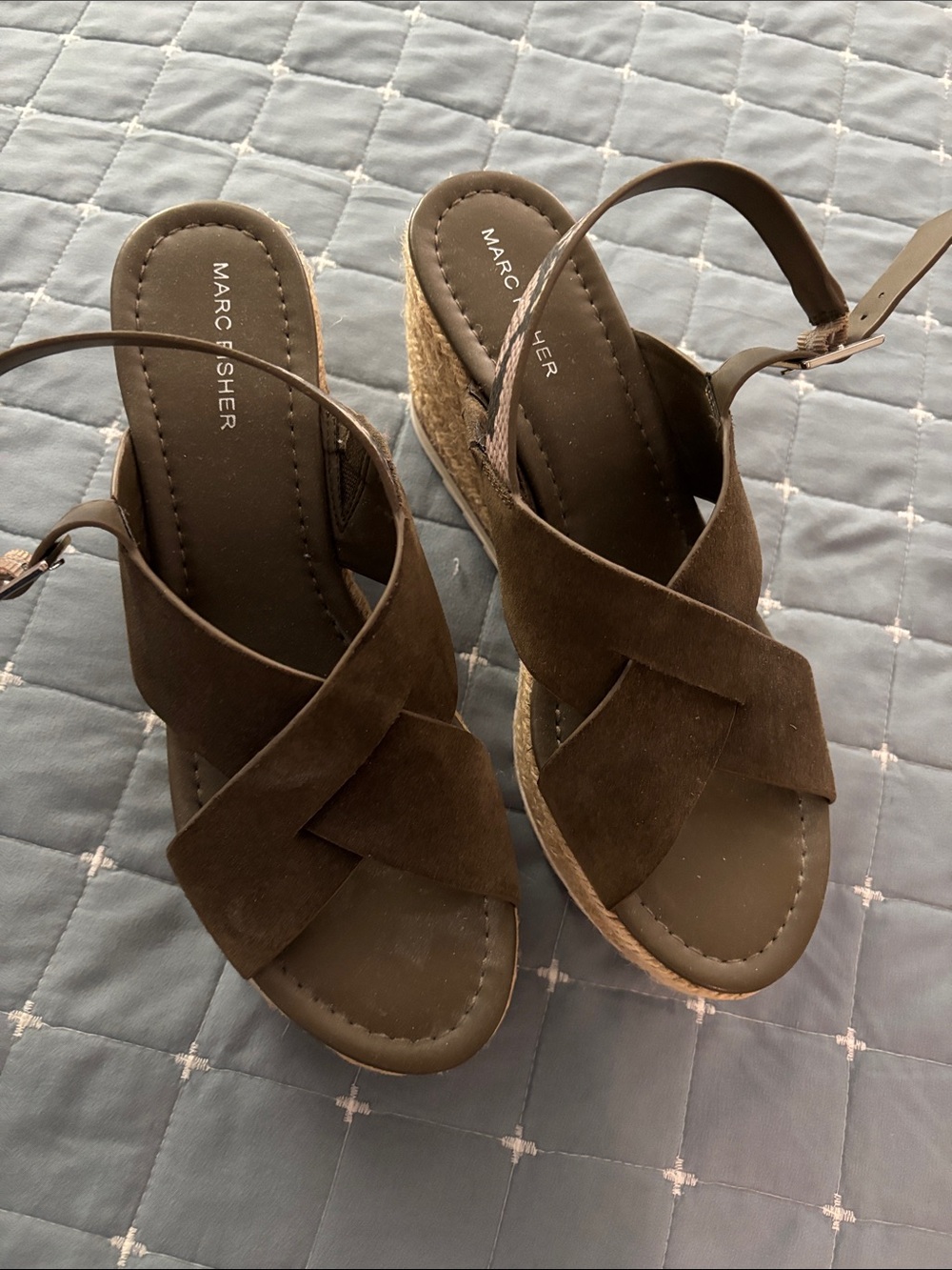Marc Fisher olive green Suede Crisscross Espadrille Wedges